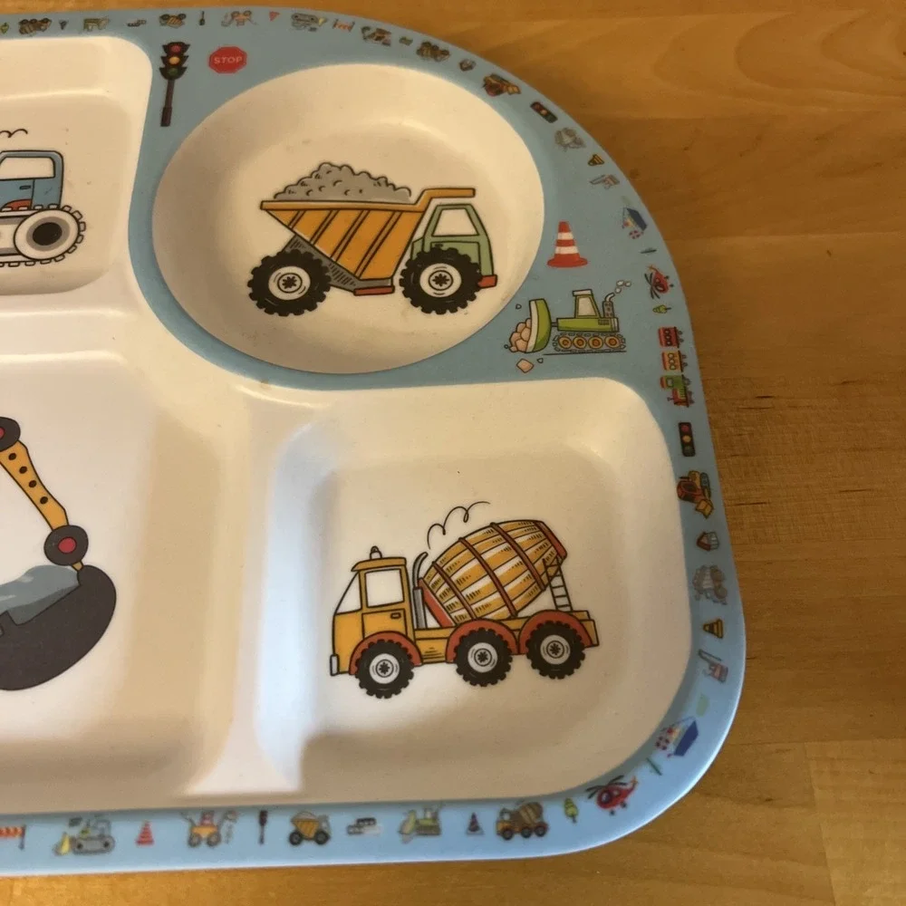 Vintage Child's Work Zone Construction Divided Feeding Tray Plate